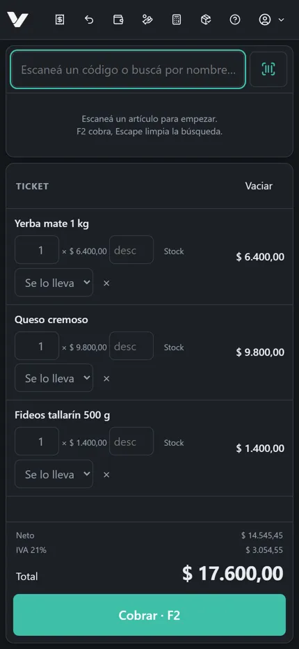 La caja de Vendra en el celular.