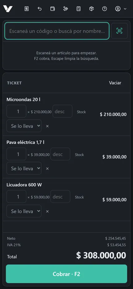 La caja de Vendra en el celular.