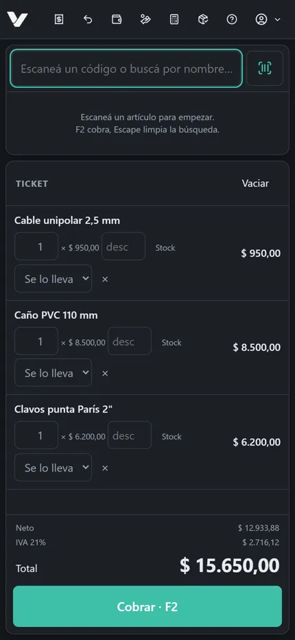 La caja de Vendra en el celular.