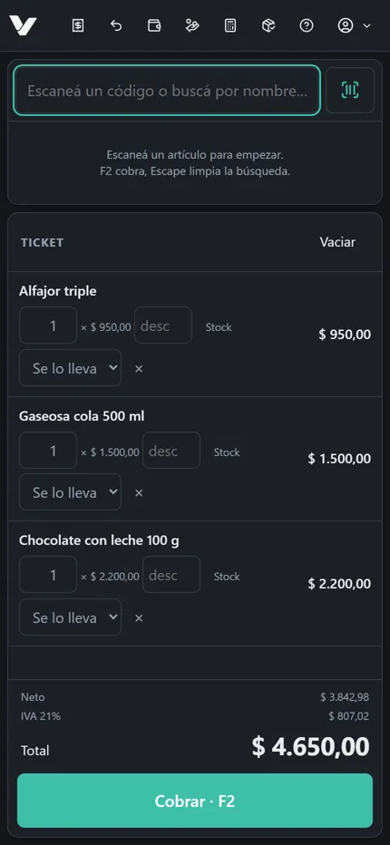 La caja de Vendra en el celular.