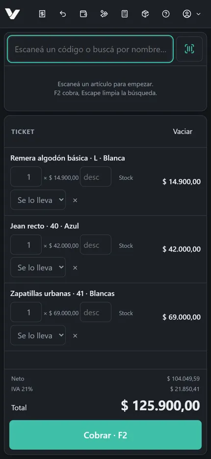 La caja de Vendra en el celular.